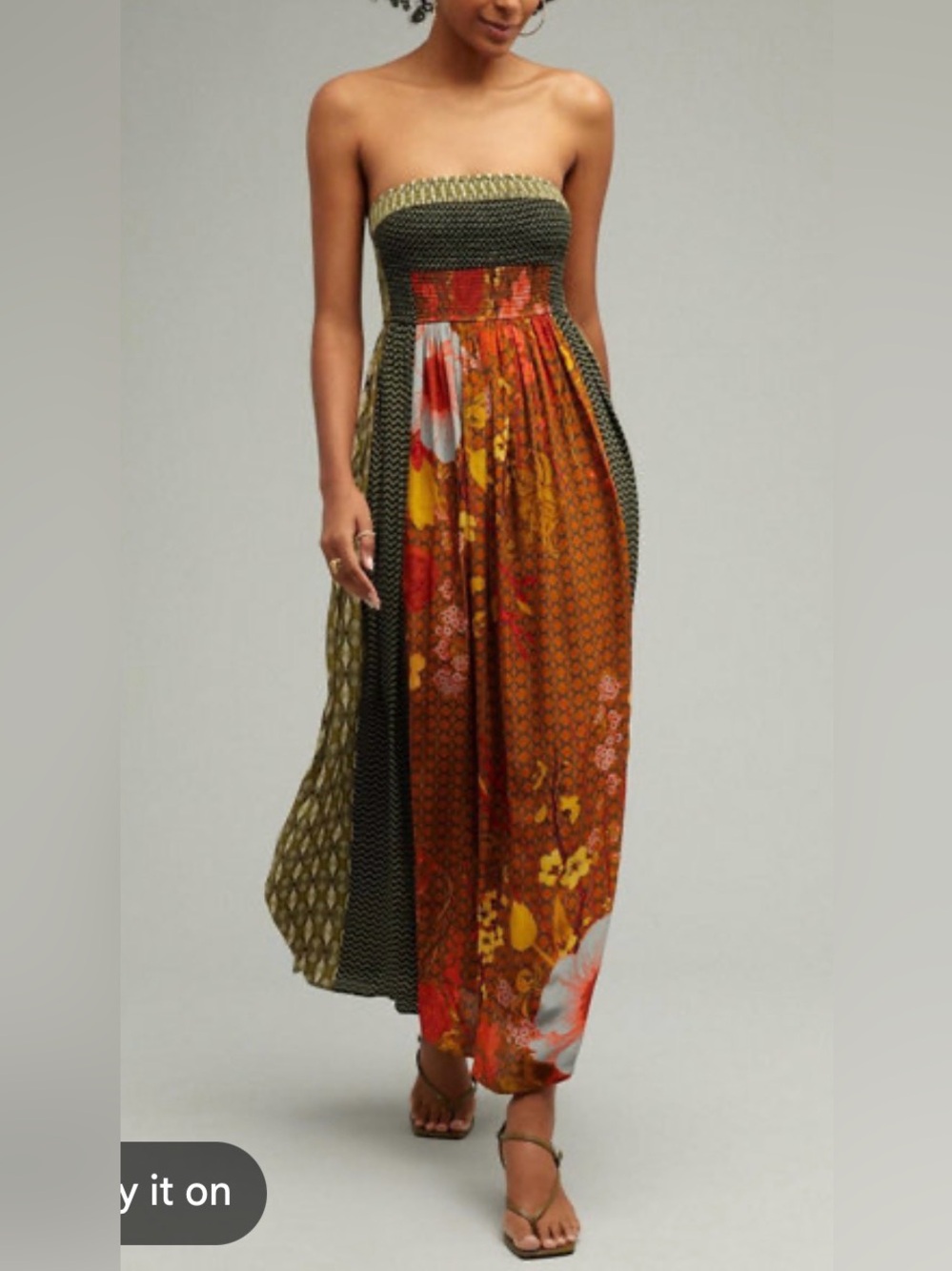 Anthropology Siddhartha Bansal Patchwork Maxi Dress Boho Print Smocked India SM